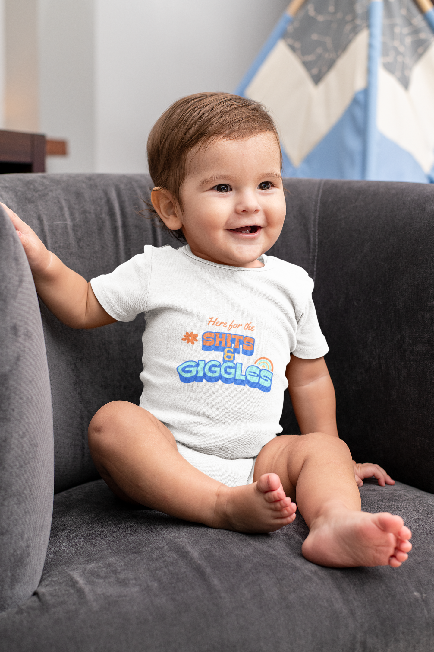 SNES | REACH Certified One-Piece Bodysuit | Here for the Shits & Giggles | Infant Toddler 0-24M