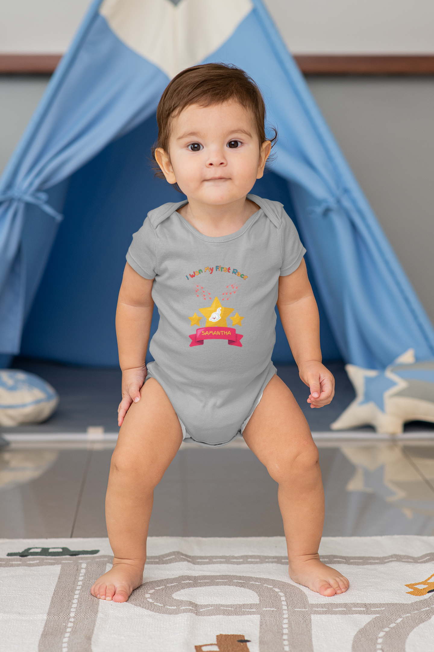SNES | REACH Certified One-Piece Bodysuit | I Won My First Race | Infant Toddler 0-24M