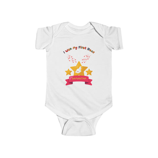 SNES | REACH Certified One-Piece Bodysuit | I Won My First Race | Infant Toddler 0-24M