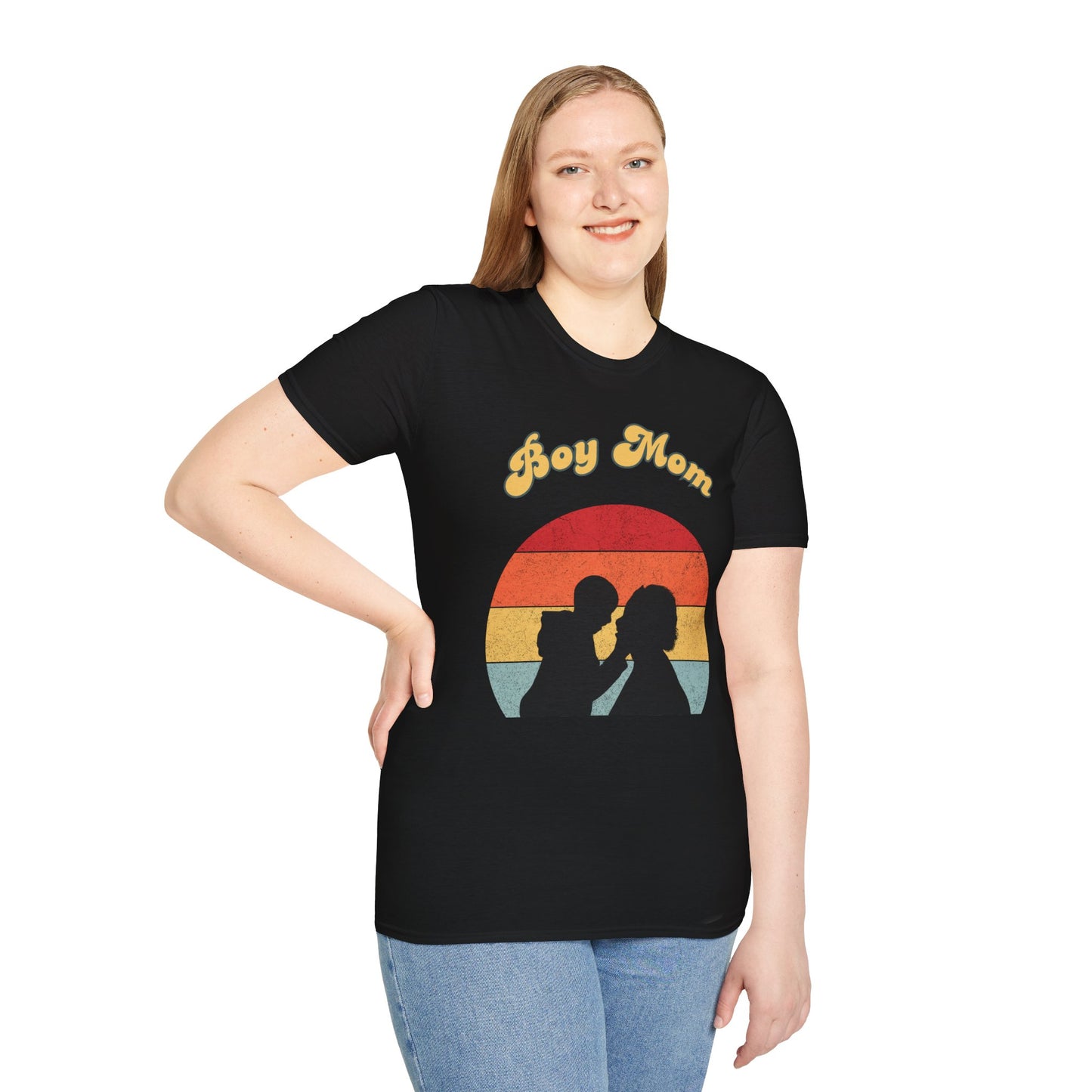 Boy Mom Unisex Softstyle T-Shirt - Retro Graphic Tee for Proud Mothers