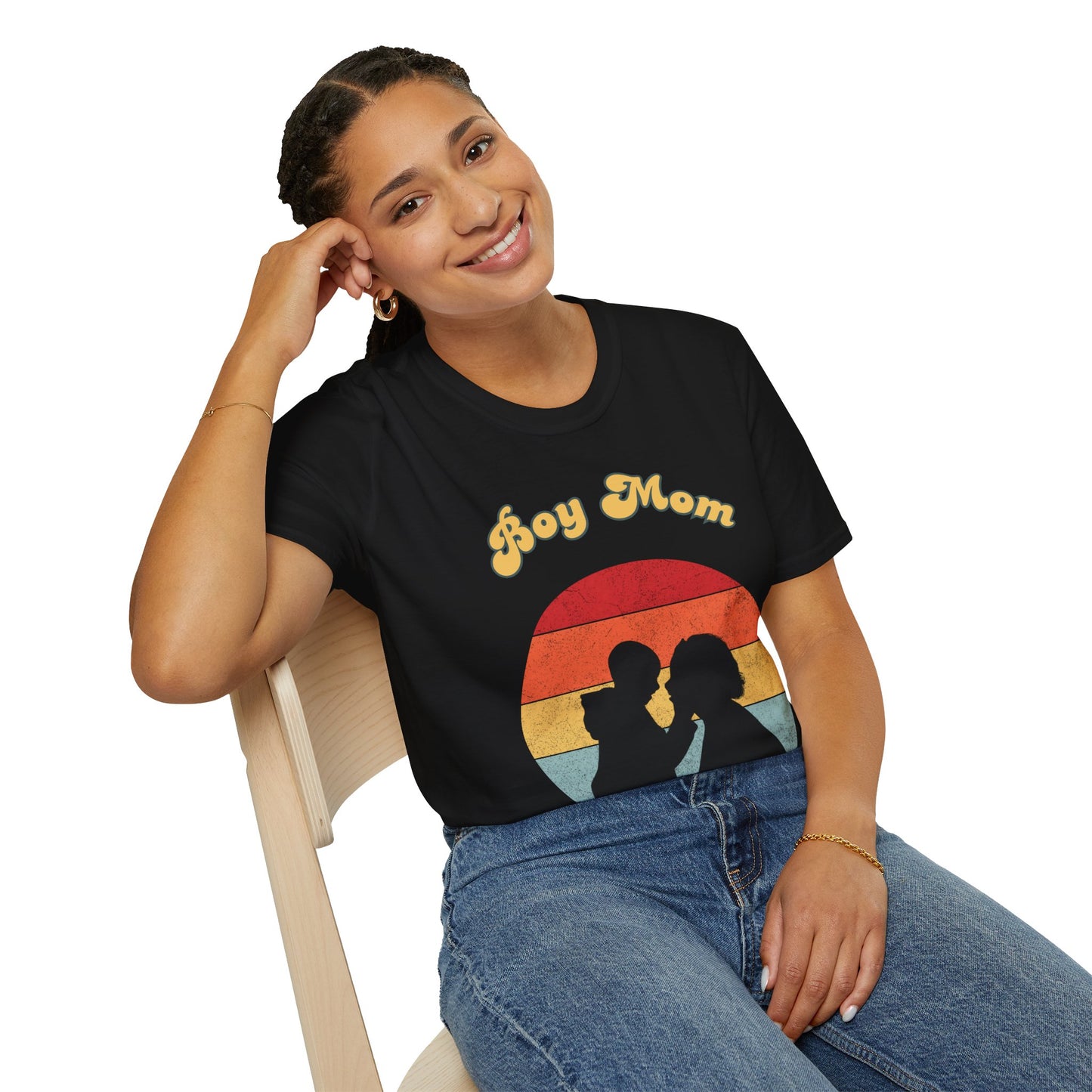 Boy Mom Unisex Softstyle T-Shirt - Retro Graphic Tee for Proud Mothers