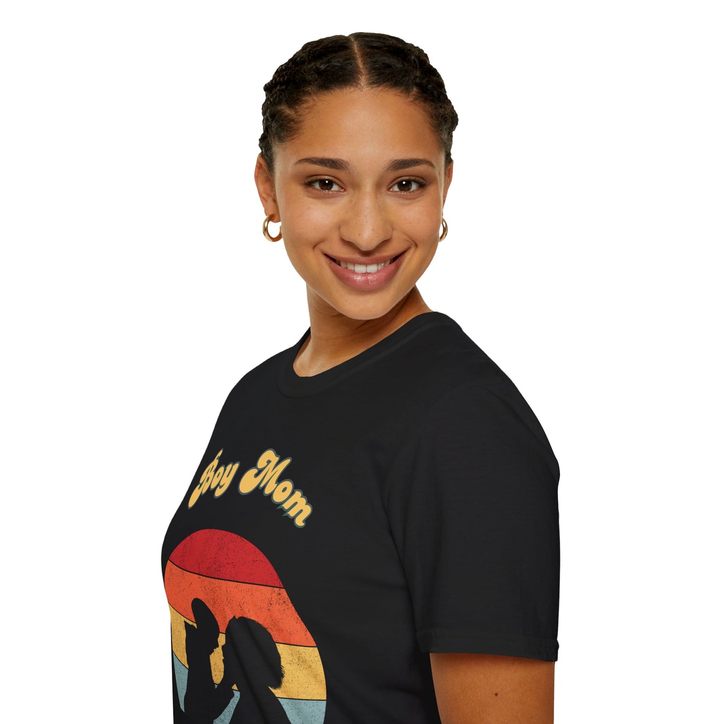 Boy Mom Unisex Softstyle T-Shirt - Retro Graphic Tee for Proud Mothers