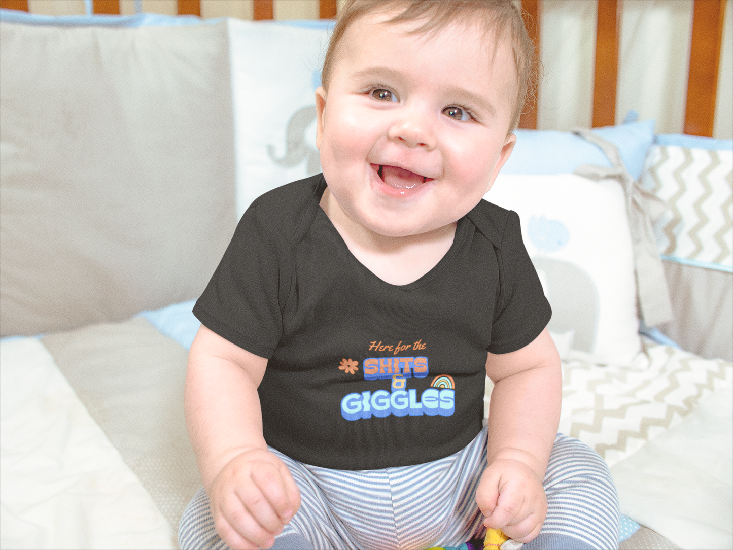 SNES | REACH Certified One-Piece Bodysuit | Here for the Shits & Giggles | Infant Toddler 0-24M