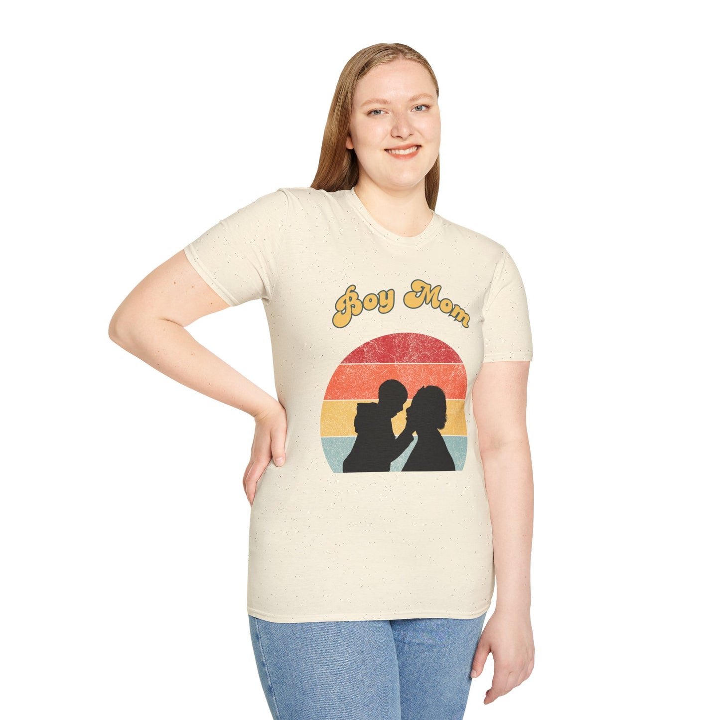 Boy Mom Unisex Softstyle T-Shirt - Retro Graphic Tee for Proud Mothers